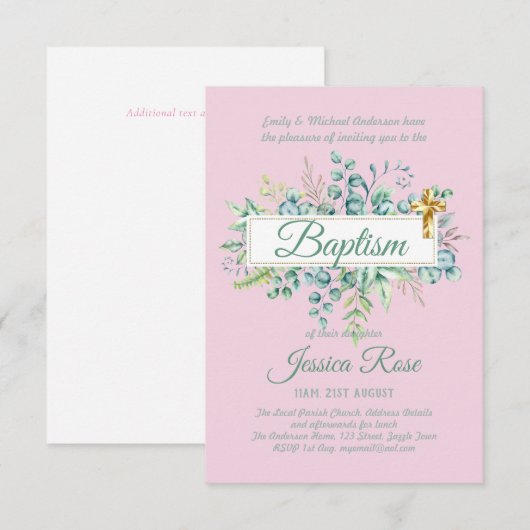 Baptisme Invitation Eucalyptus Greenery BUDGET (Voorkant / Achterkant)