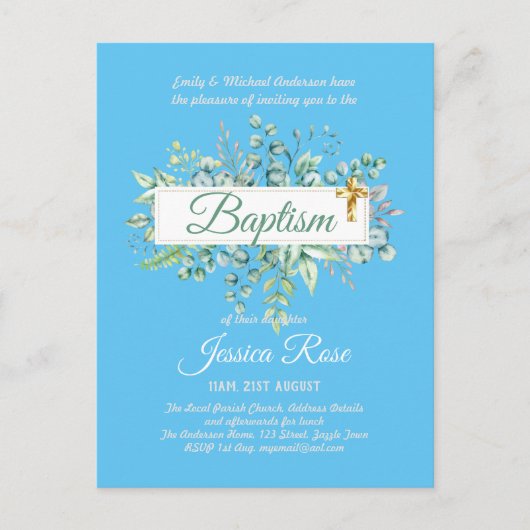 Baptisme Invitation Eucalyptus Greenery BUDGET Briefkaart (Voorkant)