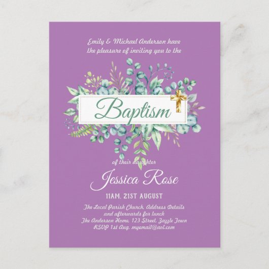 Baptisme Invitation Eucalyptus Greenery BUDGET Briefkaart (Voorkant)