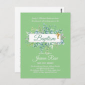 Baptisme Invitation Eucalyptus Greenery BUDGET Briefkaart (Voorkant / Achterkant)