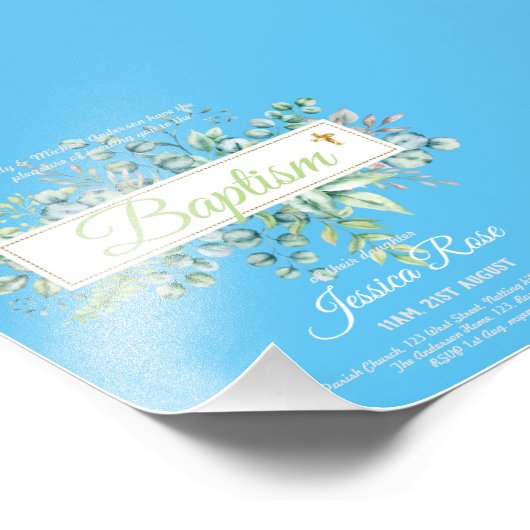 Baptisme Invitation Eucalyptus Greenery BUDGET Foto Afdruk (Hoek)