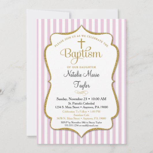 Baptisme Invitation Girls Pink Gold Elegant Kaart (Voorkant)