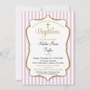 Baptisme Invitation Girls Pink Gold Elegant Kaart
