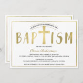 Baptisme Invitation, hedendaags, Faux Gold Kaart (Voorkant / Achterkant)