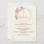 Baptisme Invitation Sjabloon, Blush Pink Floral Kaart (Voorkant)