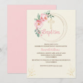Baptisme Invitation Sjabloon, Blush Pink Floral Kaart (Voorkant / Achterkant)