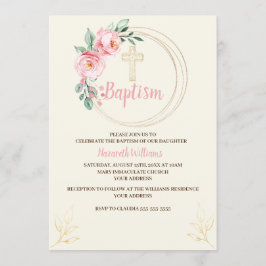 Baptisme Invitation Sjabloon, Blush Pink Floral Kaart