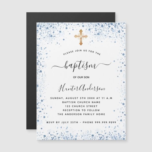 Baptisme jongen blauw wit goudbruin magneet (Voorkant / Achterkant)