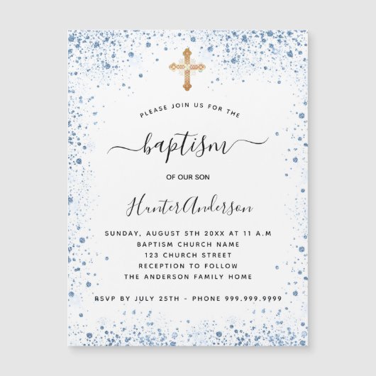 Baptisme jongen blauw wit goudbruin magneet (Voorkant)