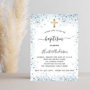 Baptisme jongen blauw witte sparren gouden kruis kaart