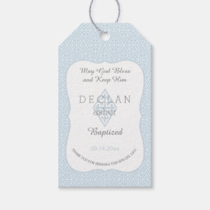 Baptisme Jongen Blue Fleur de Lis Cross Cadeaulabel