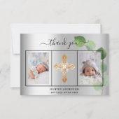 Baptisme-jongetfoto zilvereucalyptus bedankkaart (Voorkant)