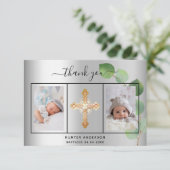 Baptisme-jongetfoto zilvereucalyptus bedankkaart (Staand voorkant)