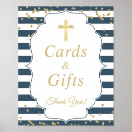 Baptisme Kaarten en cadeautjes marineblauwgoudhand Poster