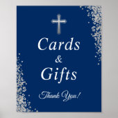 Baptisme Kaarten en Gifts Silver Glitter Navy Blue Poster (Voorkant)