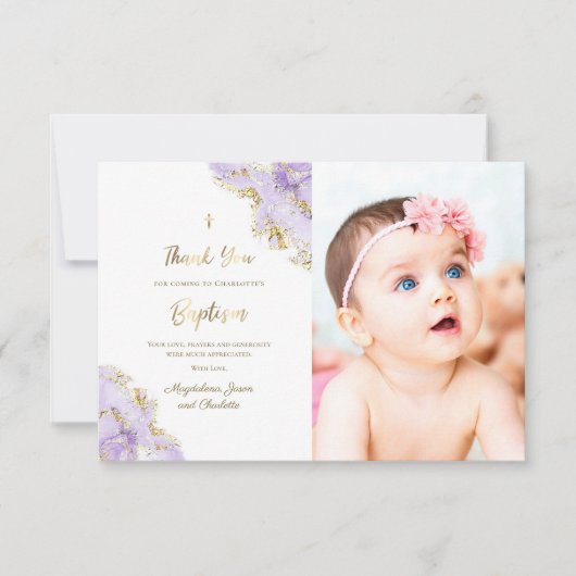 Baptisme lavender inkt bedankt kaart (Voorkant)
