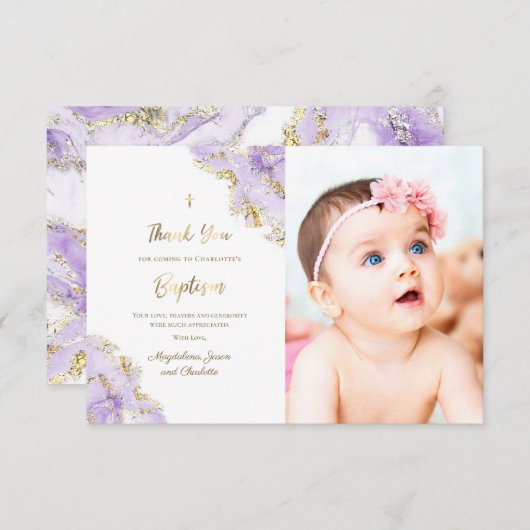 Baptisme lavender inkt bedankt kaart (Voorkant / Achterkant)