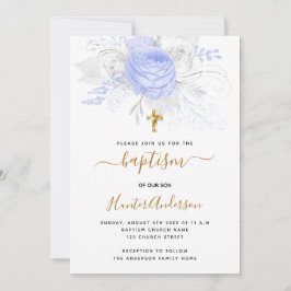 Baptisme lichtblauwe bloemenjongen elegant wit kaart