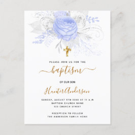 Baptisme lichtblauwe bloemenjongen elegant wit uitnodiging briefkaart