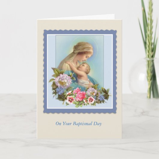 BAPTISME Maagd Maria Baby Rozen Zegen Kaart (Voorkant)
