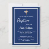 Baptisme marineblauw witte jongen gouden luxe kaart (Voorkant)