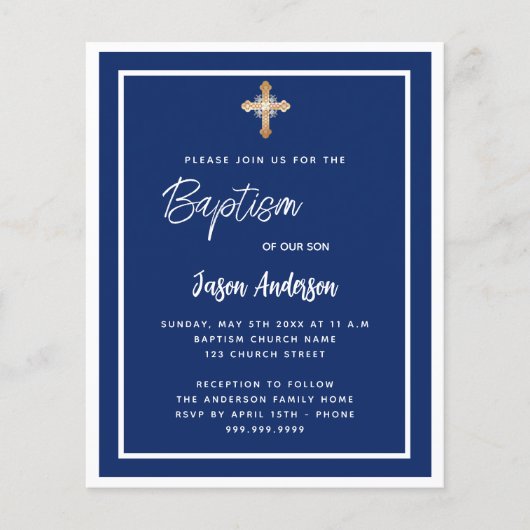 Baptisme marineblauw witte jongen goudmakreel (Voorkant)