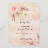 Baptisme meisje boho pampas gras goudroze roos kaart (Voorkant / Achterkant)