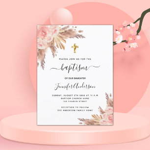 Baptisme meisje pampas gras roos goudbruin roze uitnodiging briefkaart