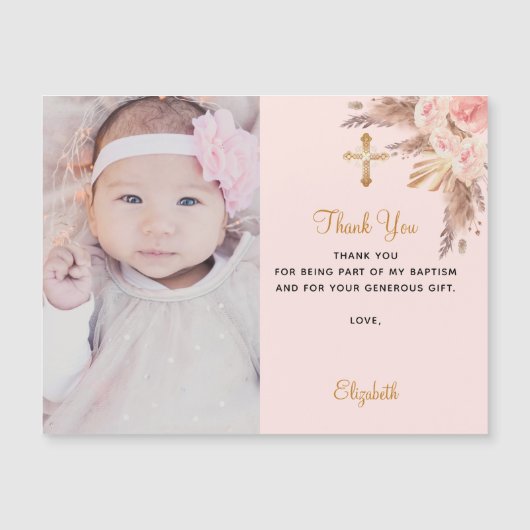 Baptisme meisje roze foto bedankt magneet magnetische uitnodiging (Voorkant)