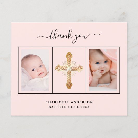 Baptisme meisje roze fotobudget bedankt je kaart (Voorkant)