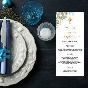 Baptisme Menu eucalyptus greenery cross