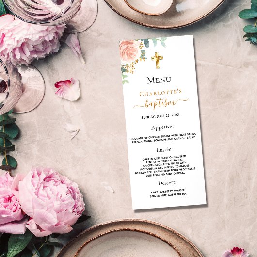 Baptisme Menu roos gouden zwarte roze florale meid