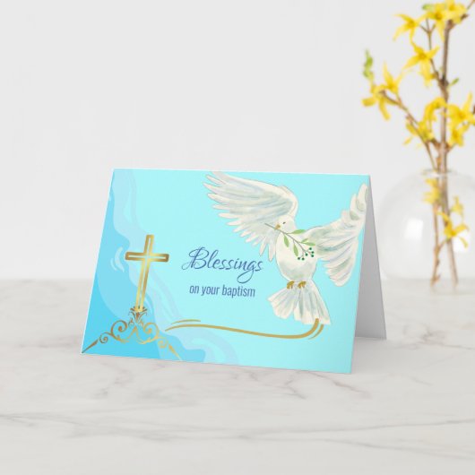 Baptisme met dove en kruis kaart (Gele Bloem)
