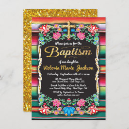 Baptisme Mexican Fiesta Party Gold Glitter cross Kaart