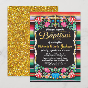Baptisme Mexican Fiesta Party Gold Glitter cross Kaart