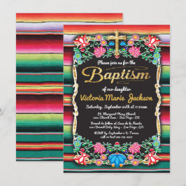 Baptisme Mexican Fiesta Party Gold Glitter cross Kaart