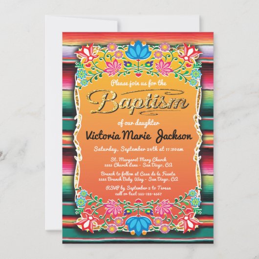 Baptisme Mexican Fiesta Party Gold Glitter Kaart (Voorkant)
