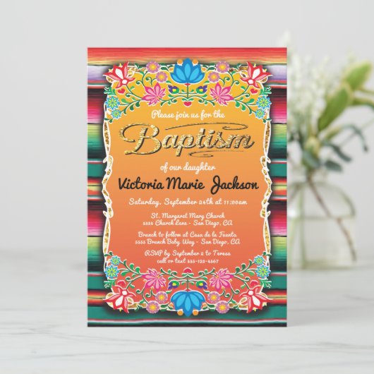 Baptisme Mexican Fiesta Party Gold Glitter Kaart (Staand voorkant)