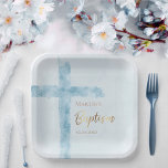 Baptisme modern blauw waterverf papier bord<br><div class="desc">Baptisme papieren borden</div>