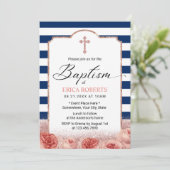 Baptisme Nautical Navy Stripes Roos Gold Floral Kaart (Staand voorkant)