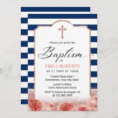 Baptisme Nautical Navy Stripes Roos Gold Floral Kaart (Voorkant / Achterkant)