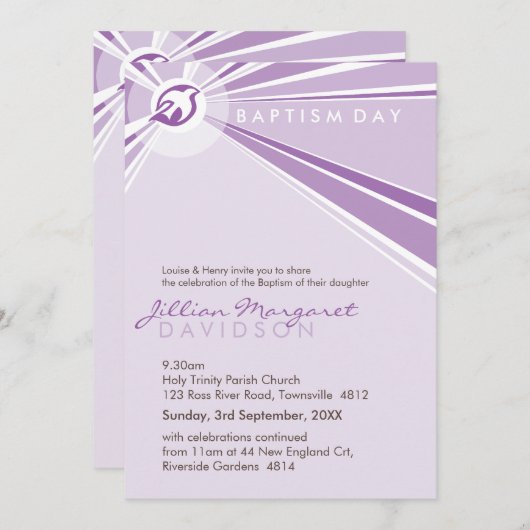 BAPTISME NODIGT UIT:: moderne duif 6P Kaart (Voorkant / Achterkant)