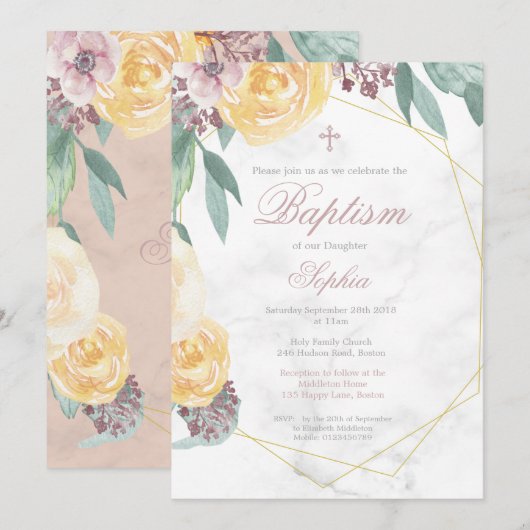 Baptisme of Christening Floral Geometric Pink Chic Kaart (Voorkant / Achterkant)