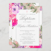 Baptisme of Christening Floral Rozen Invitation Kaart (Voorkant / Achterkant)