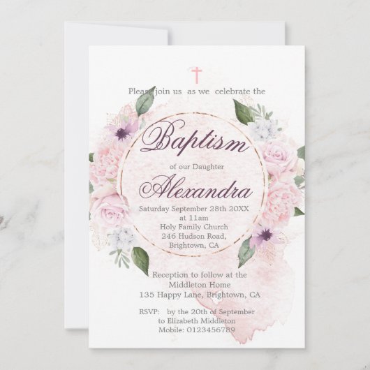 Baptisme of Christening Floral Rozen Wreator Kaart (Voorkant)