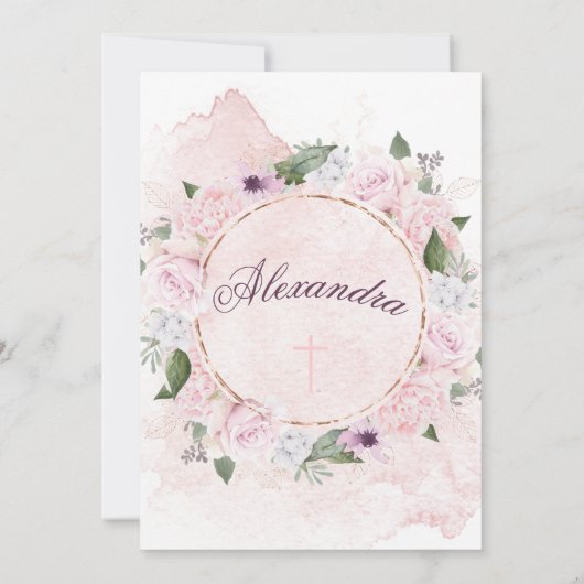 Baptisme of Christening Floral Rozen Wreator Kaart (Achterkant)