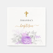 Baptisme paars floraal wit elegant meisje servet (Voorkant)