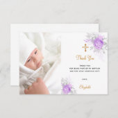 Baptisme paarse floraals aangepast fotogoud meisje bedankkaart (Voorkant / Achterkant)