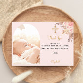 Baptisme pampas graarch foto zwarte roze bedankkaart