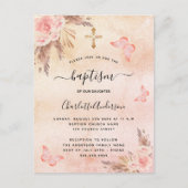 Baptisme pampas gras blush vlinderbloemen uitnodiging briefkaart (Voorkant)